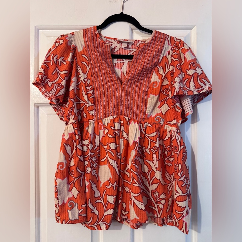 Knox rose orange floral boho flowy blouse mixed prints size small